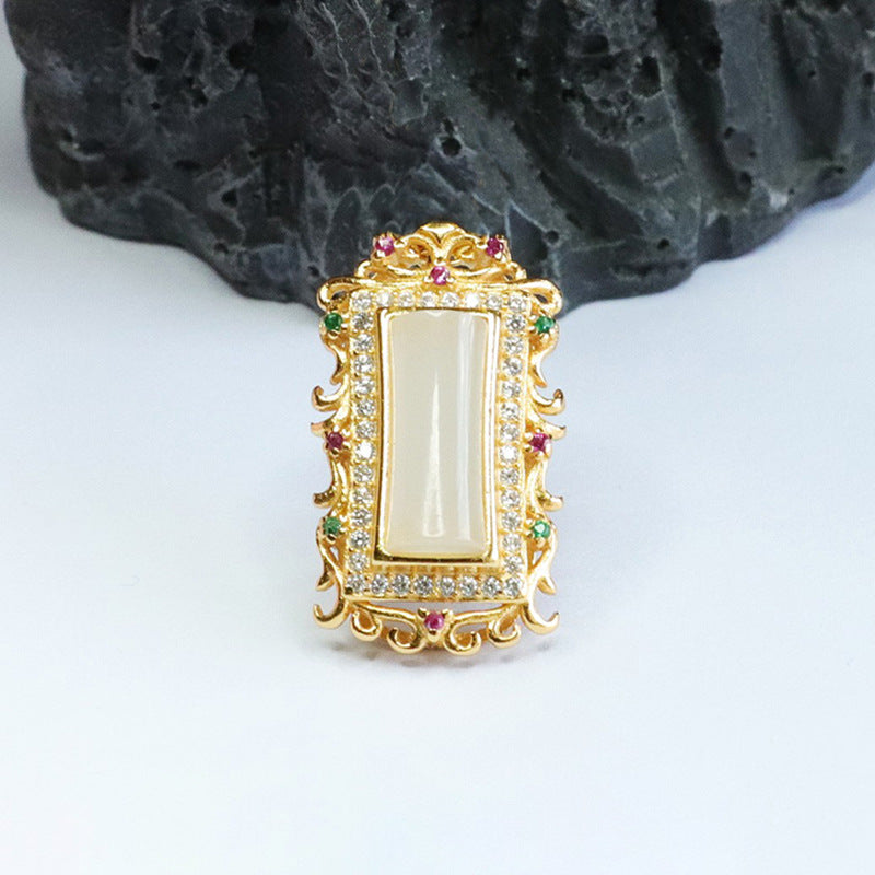 White Jade Pendant Necklace with Colorful Zircon Accents