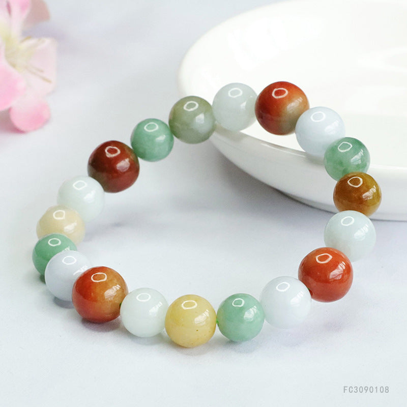 Jadeite Multicolor Round Bead Bracelet