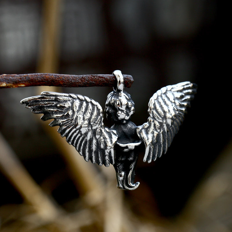 Titanium Steel Retro Angel Wings Pendant for Men - European and American Style Accessories