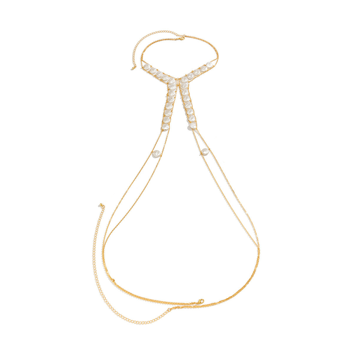 Extravagant Tassel Necklace and Chest Bracelet Set with Imitation Pearl Pendant