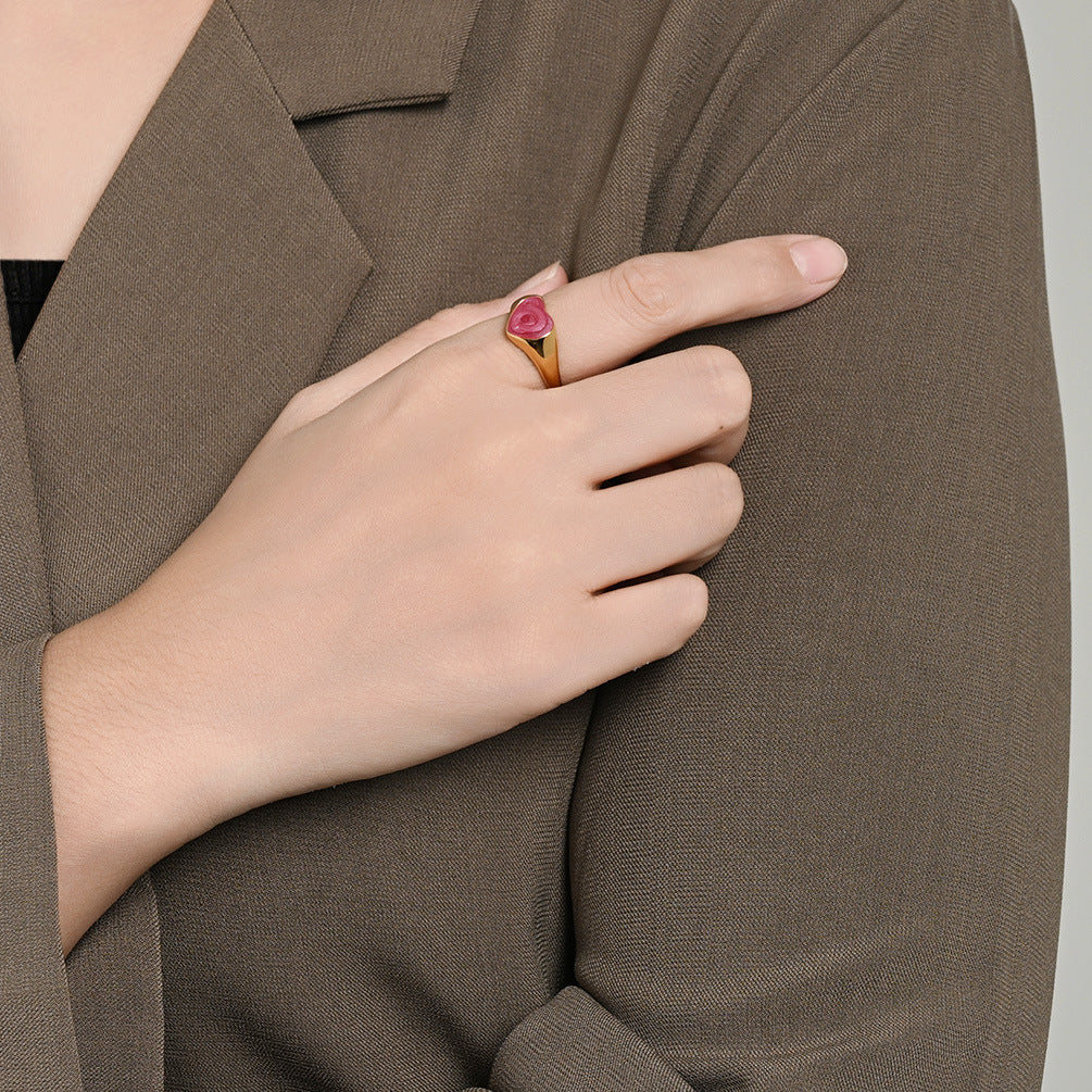 Planderful Gold Plated Love Shaped Stainless Steel Ring For Women Luxury Everyday Jewelry