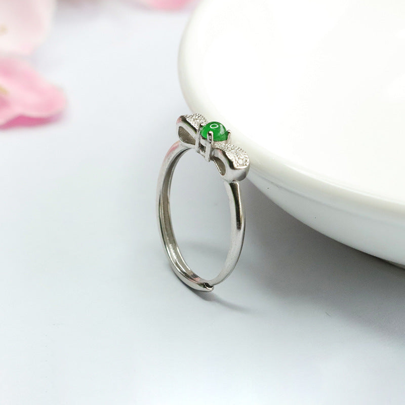 Fortune's Favor Adjustable S925 Silver Jade Bow Ring