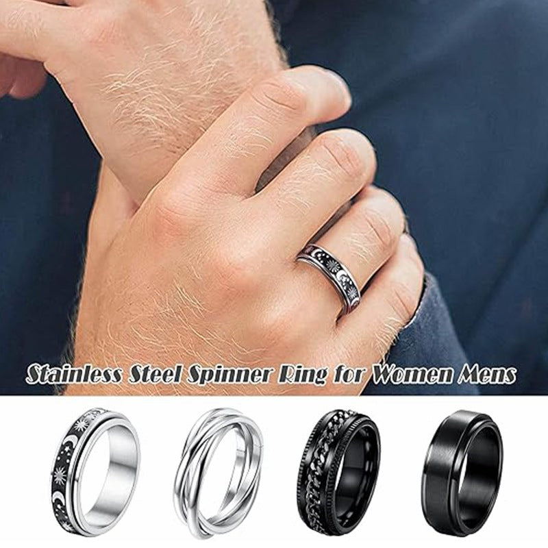 Planderful Collection Premium Rotatable Titanium Ring For Men And Women Unisex Stainless Steel Couple Set