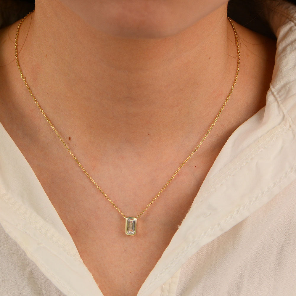 925 Sterling Silver Geometric Rectangular Zircon Pendant Necklace