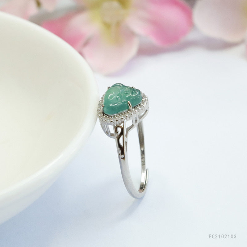 Icy Blue Jadeite Buddha Halo 925 Silver Ring