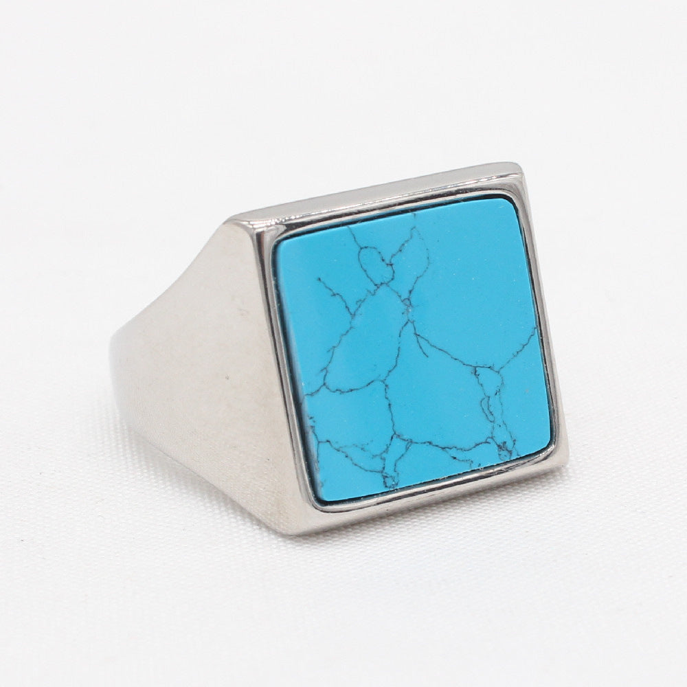 Planderful Titanium Steel Ring For Men Unisex Square Stone Minimalist Protection Statement