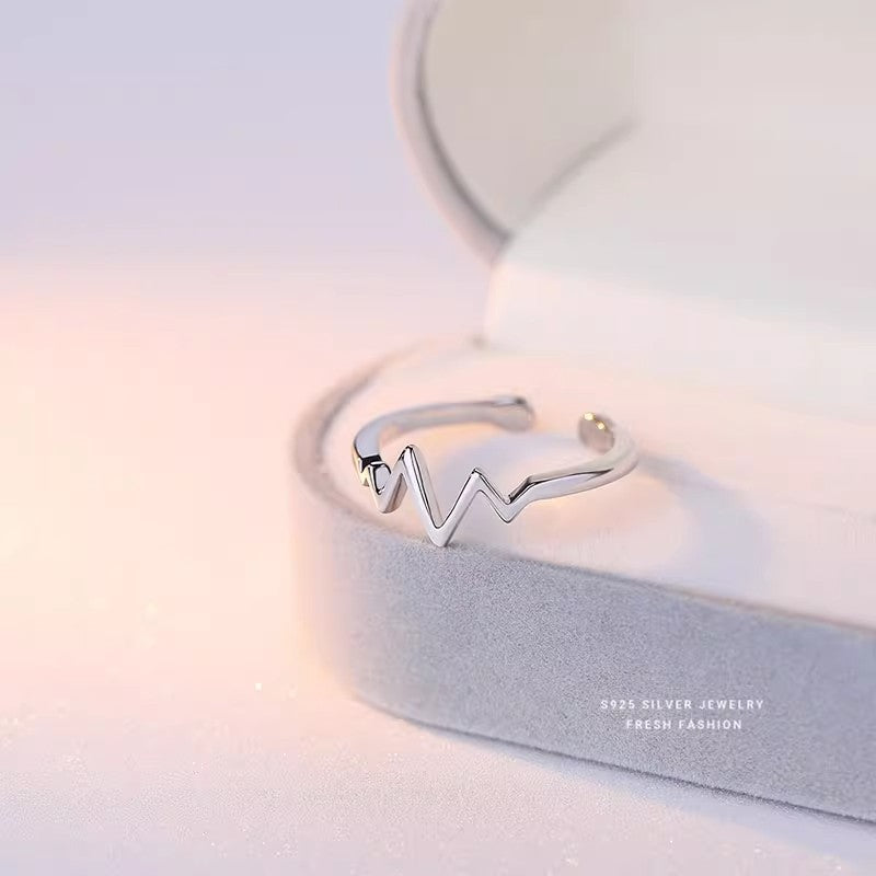 925 Sterling Silver Ring Female Heartbeat Design Fashion