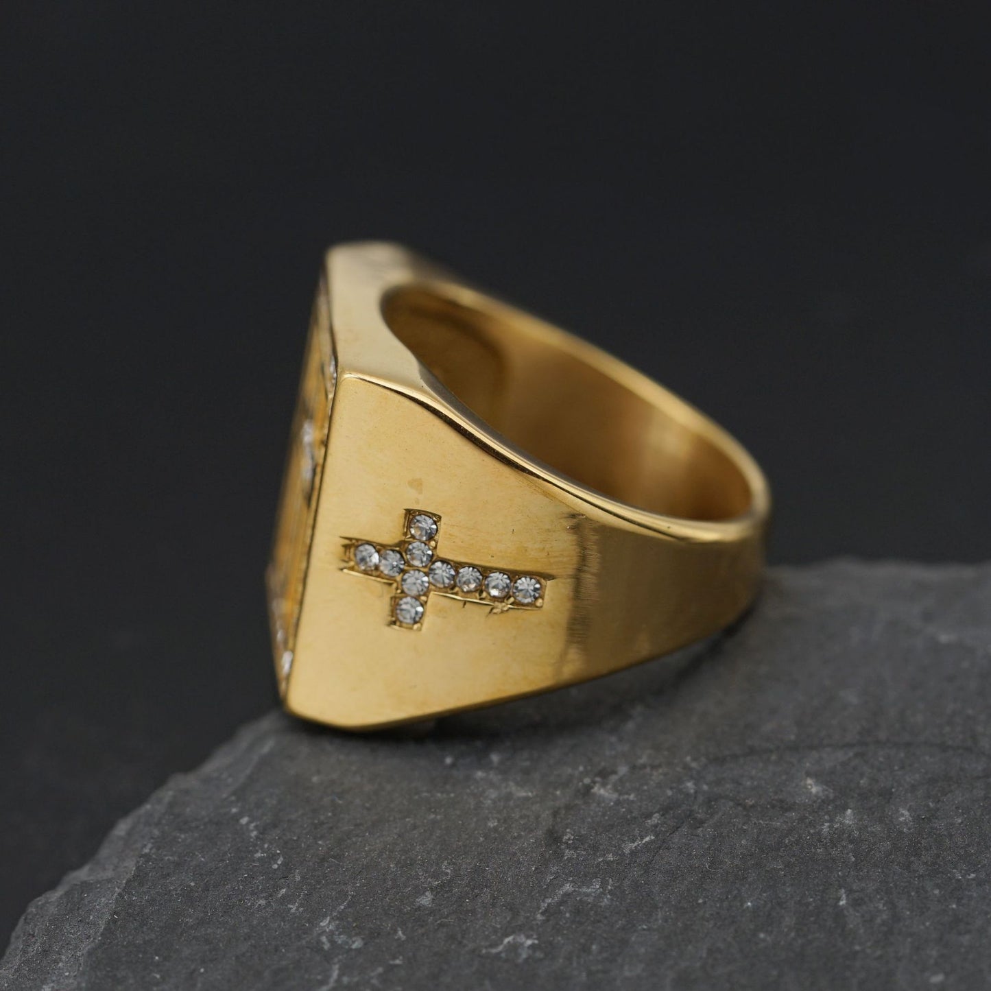 Planderful Titanium Stainless Steel Gold Plated Zircon Cross Ring For Men Unisex Everyday Genie Collection Durable