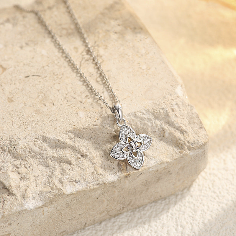 Windmill Four-leaf Clover Necklace S925 Sterling Silver Retro