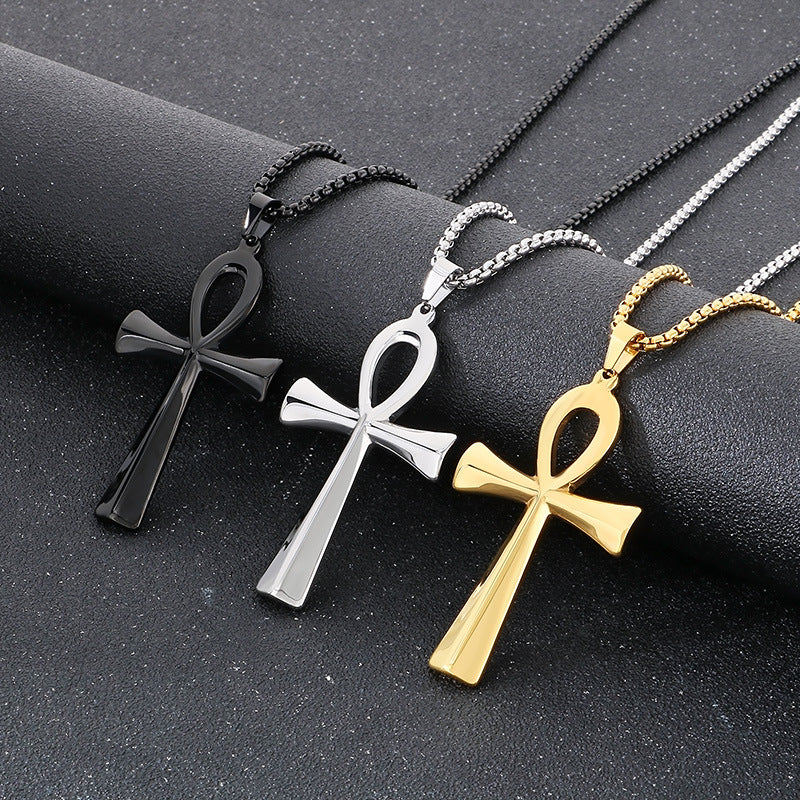 Planderful Anka Cross Necklace For Men Smooth Titanium