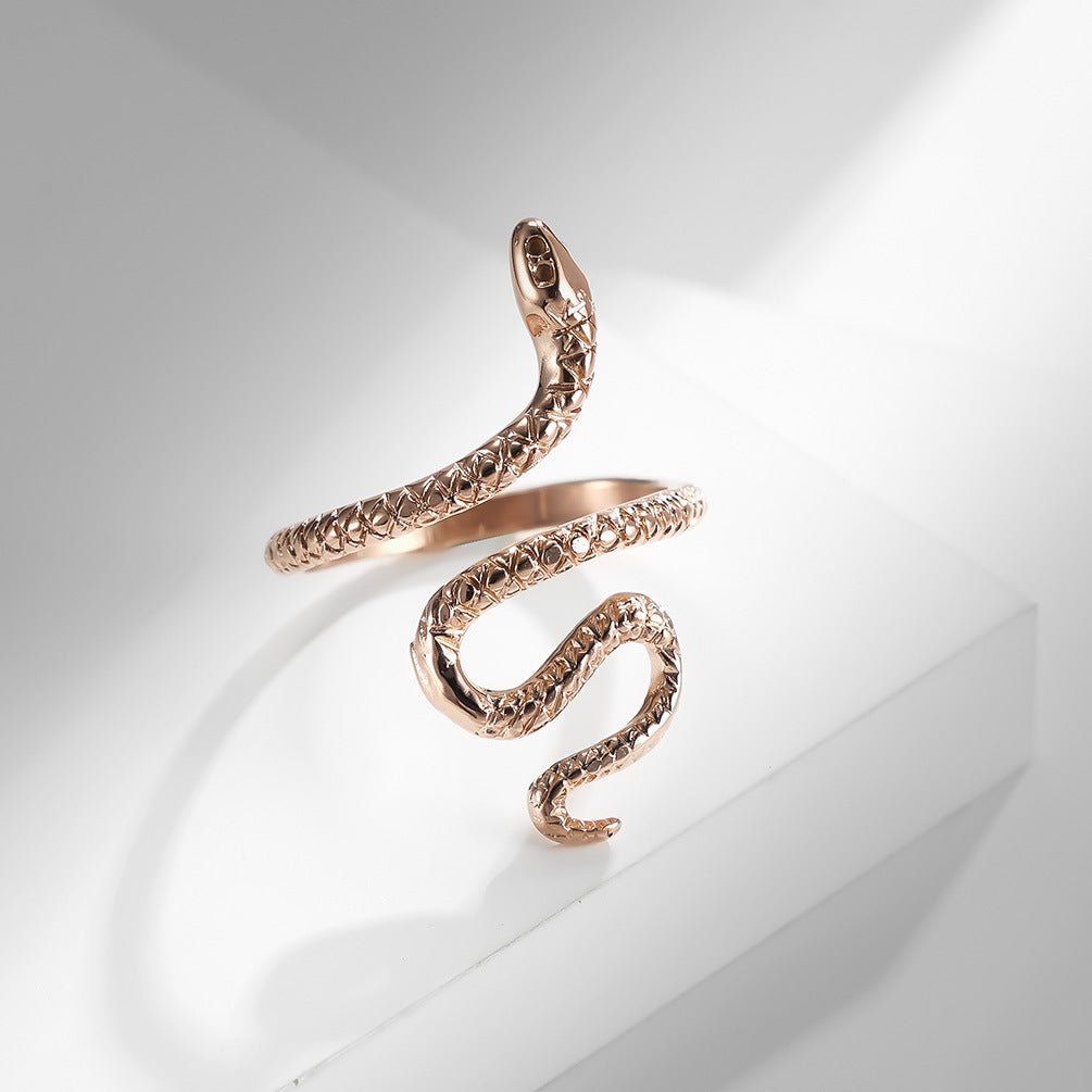 Planderful Serpentine Texture Titanium Steel Ring Gold Plated Personalized Unisex Hip Hop Jewelry