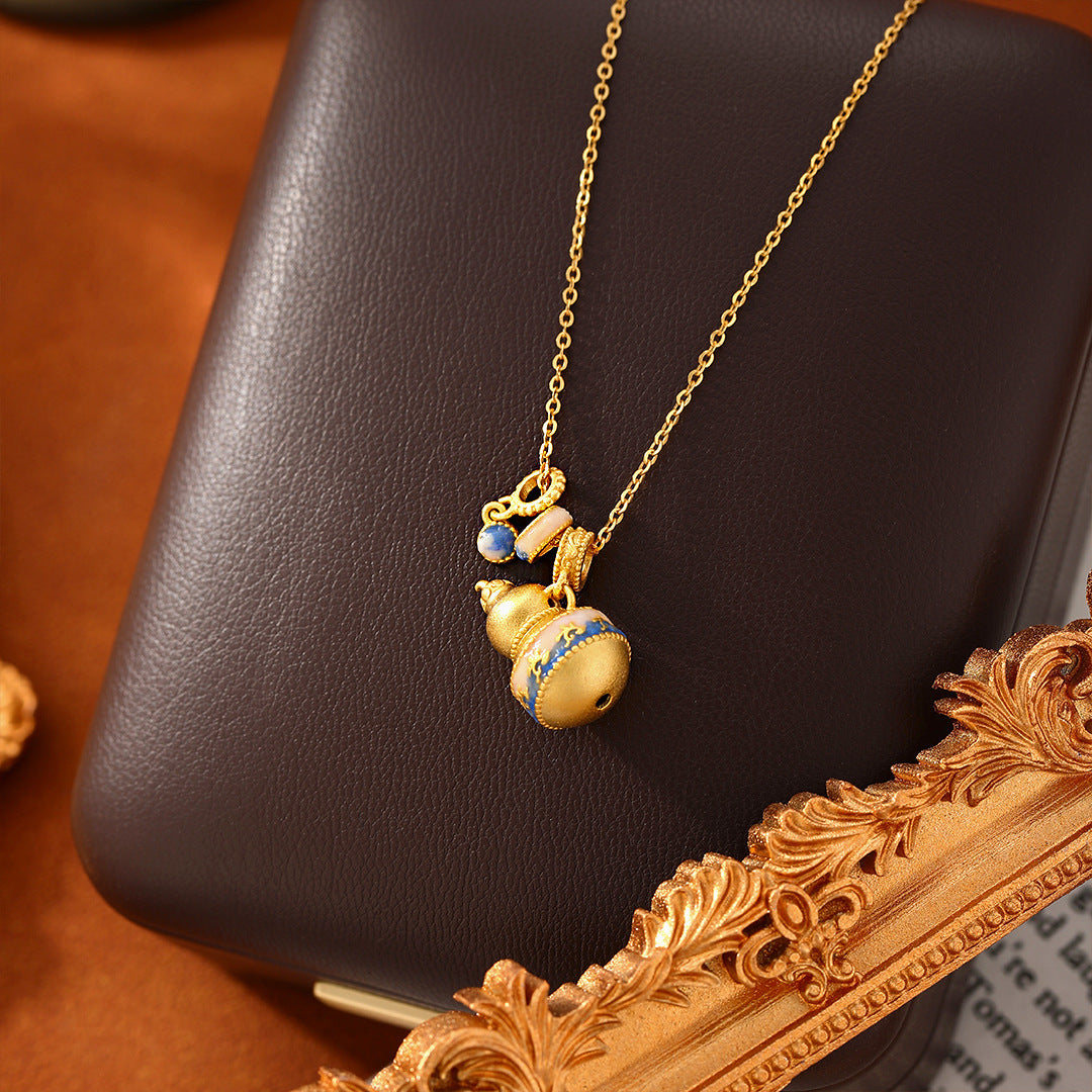 Planderful Glow In The Dark Sterling Silver Necklace Gourd Chinese Style For Women Luxury Collarbone Chain