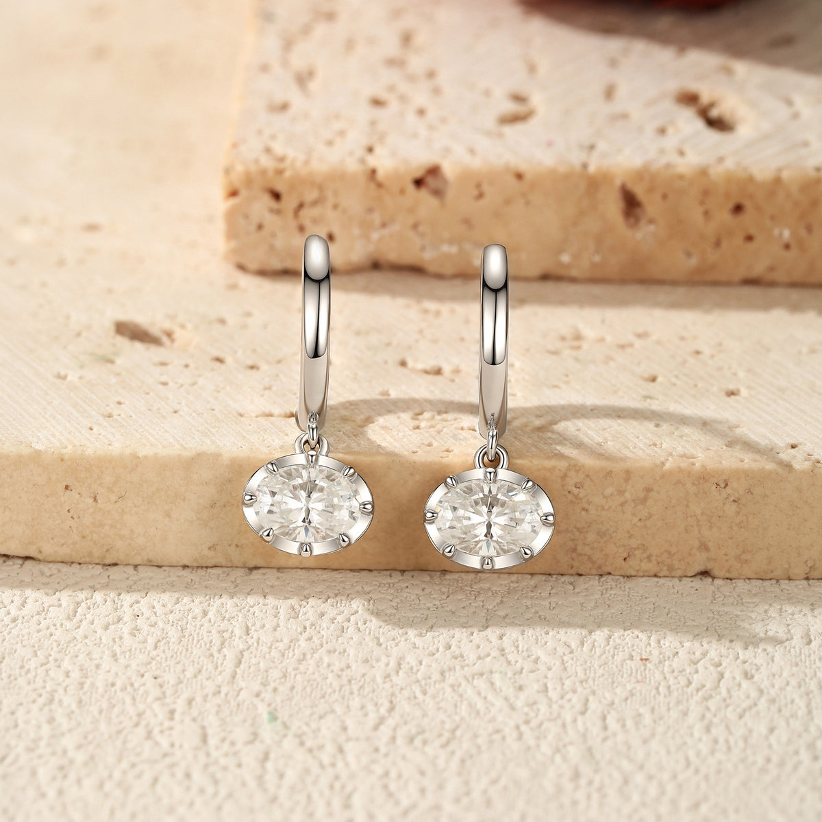 925 Sterling Silver 1 ct Moissanite Drop Hoops