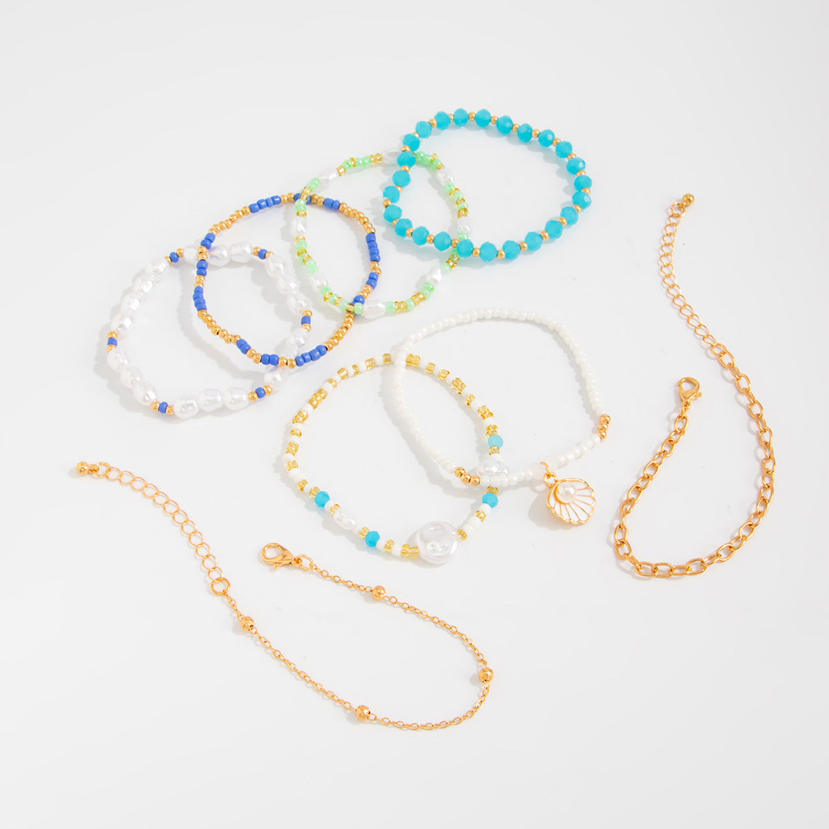 Imitation Pearl Beaded Bracelet Multi Layer Scallop Design Holiday Style By Planderful Vienna Verve For Women
