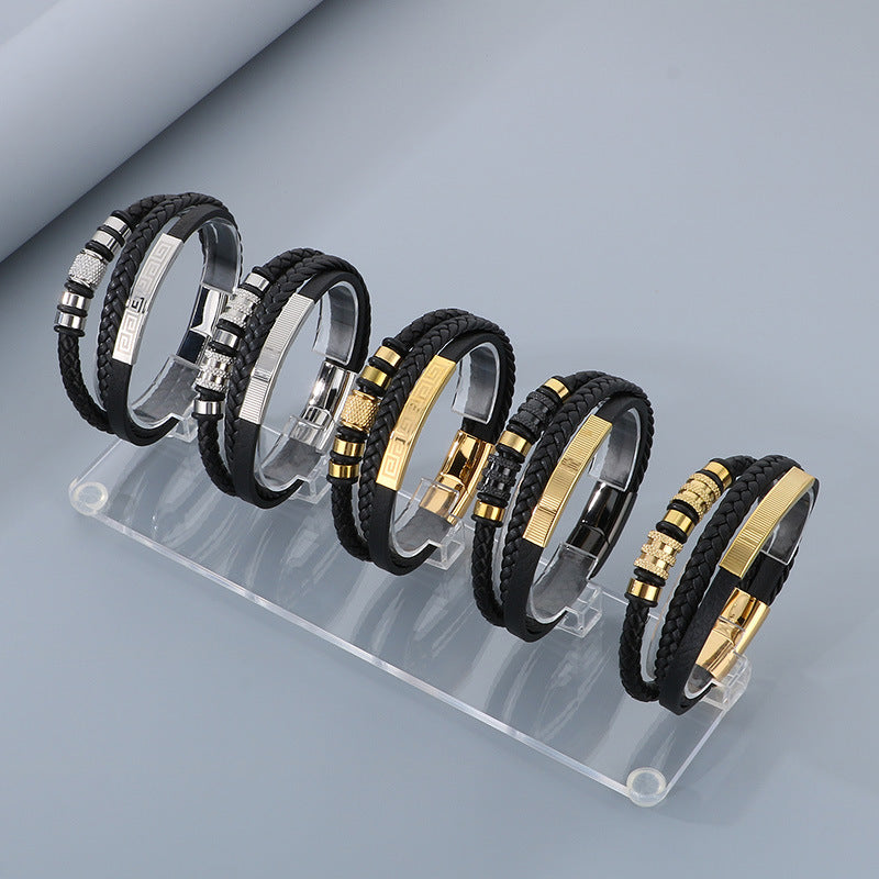 Planderful Mens Multi Layer Leather Magnetic Bracelet