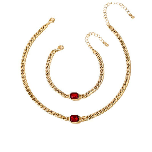 Fiery Red Stone Jewelry Set - European Style, Elegant Design - Perfect for Special Occasions!