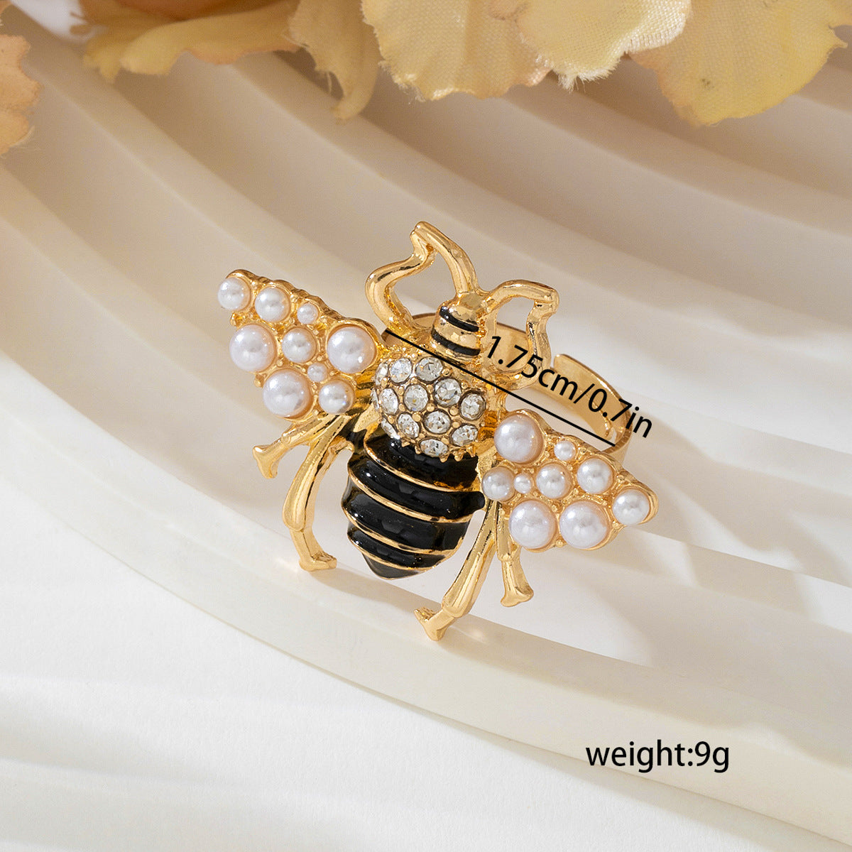 Cute Bee Women's Ring with Pearl Wings by Planderful