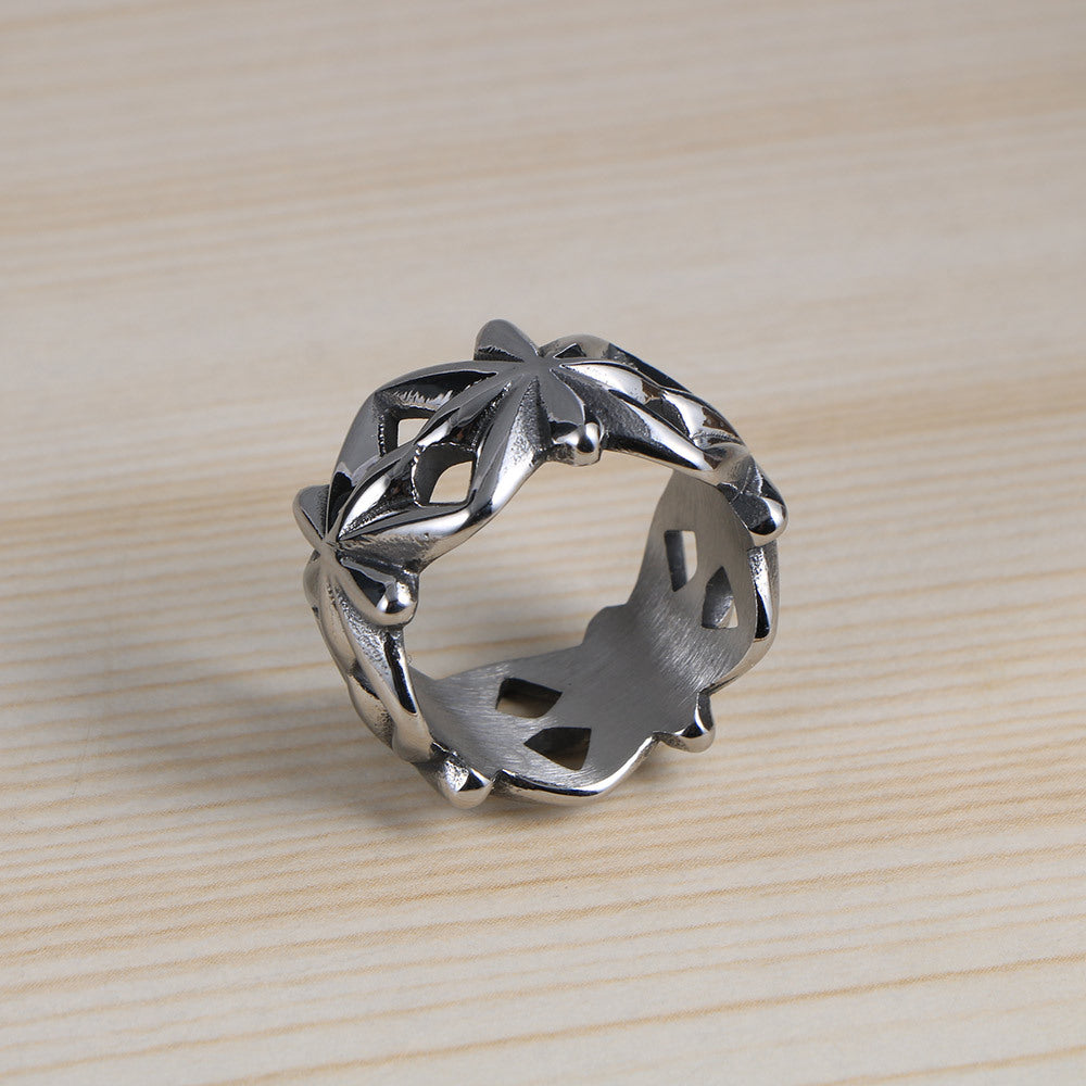 Men's Retro Punk Titanium Steel Ring with Hollow Design - Fashionable Statement Jewelry