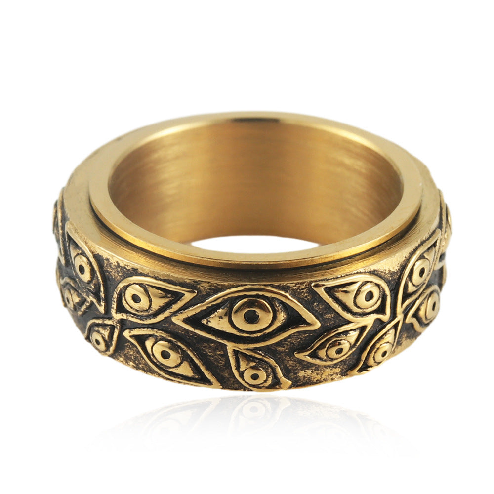 Men's Personality Retro Multi-Color Rotating Titanium Steel Ring - European and American Style