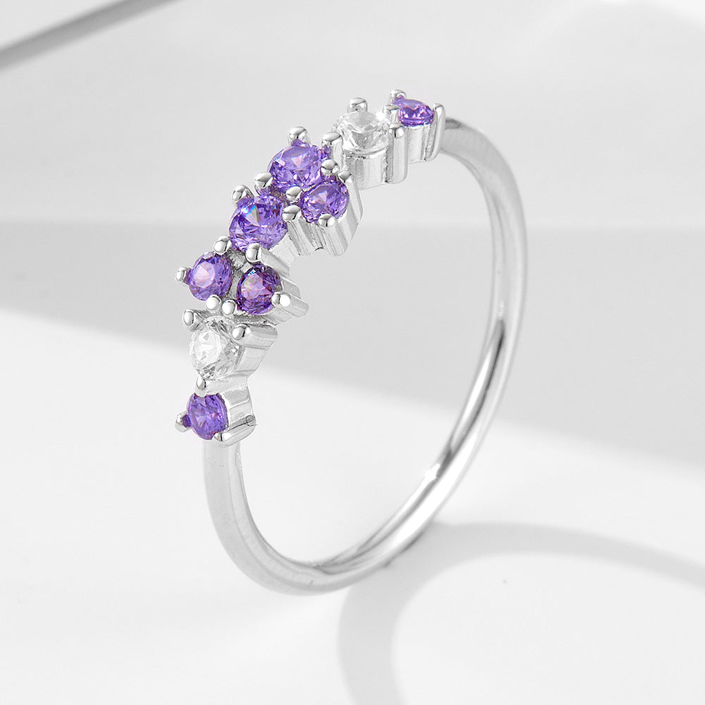 Japanese Multi-Color Zircon Sterling Silver Ring Small Fresh And Ring