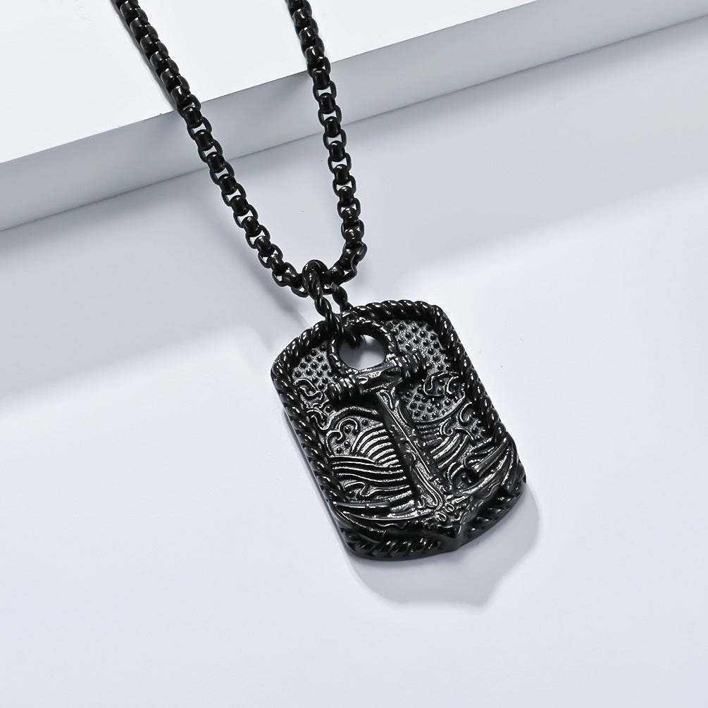 Planderful Stainless Steel Boat Anchor Necklace For Men Durable Retro Wave Pendant Jewelry
