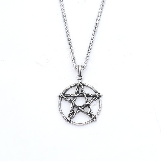Cross-Border Amazon Pentagram Titanium Steel Necklace for Men