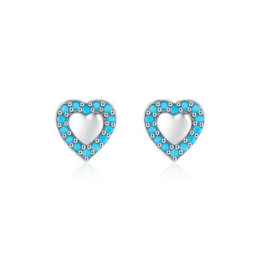 Retro Turquoise Sterling Silver Mini Earrings for Women