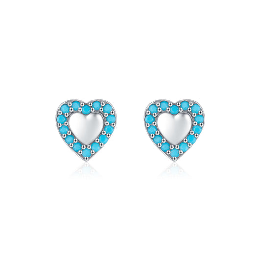 Retro Turquoise Sterling Silver Mini Earrings for Women
