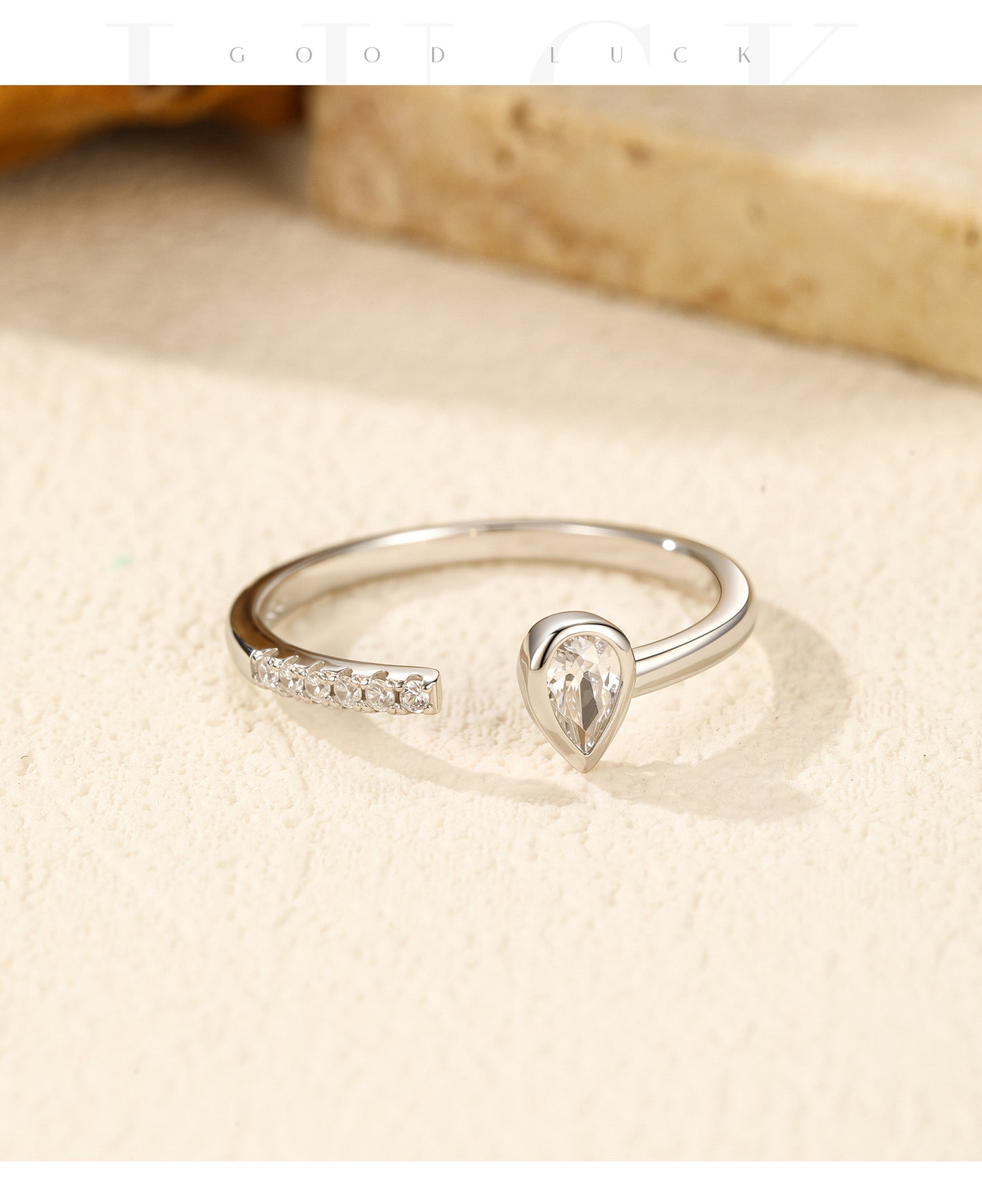 Planderful Everyday Genie Ring – Adjustable Sterling Silver Water Drop Design