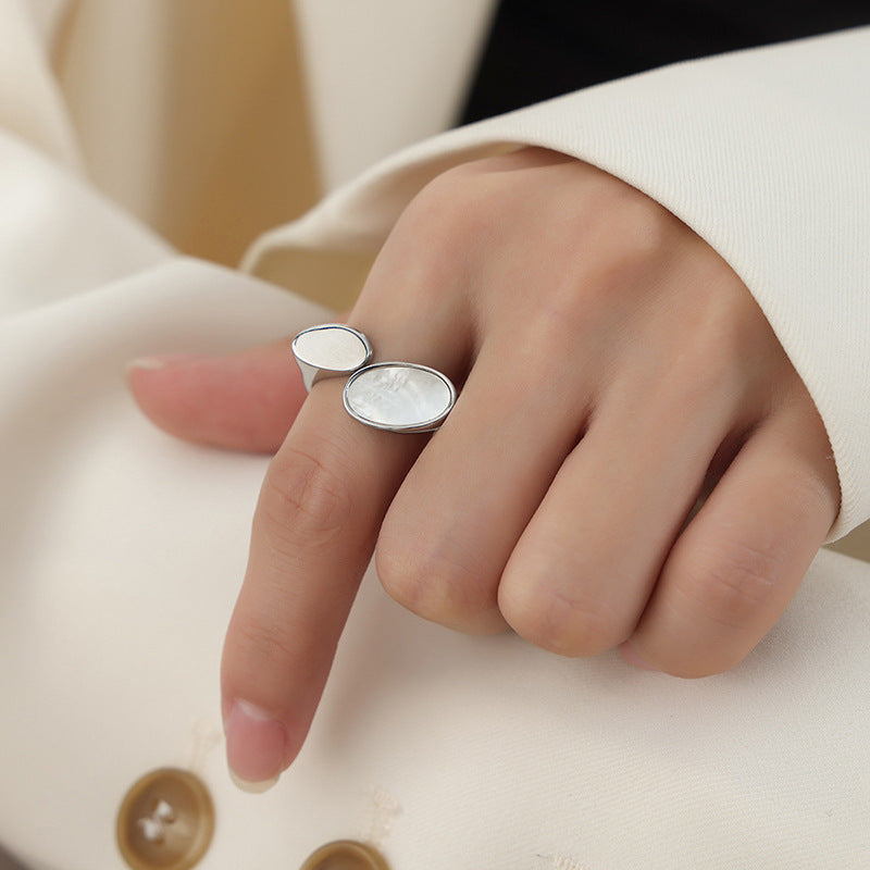 Elegant Mother of Pearl Open Ring in Titanium Steel - Luxury Fashion Jewelry for Women