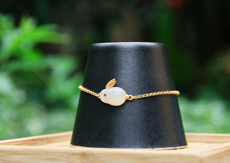 925 Sterling Silver Hetian Jade Rabbit Bracelet