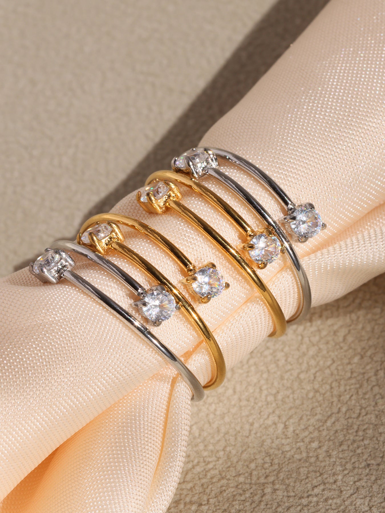 Planderful Love Zircon Ring Women Adjustable Stainless Steel