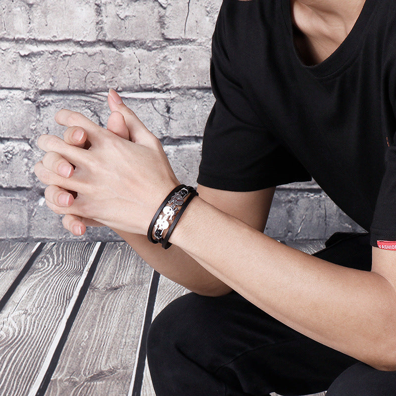 Planderful Everyday Genie Leather Skull Bracelet For Men