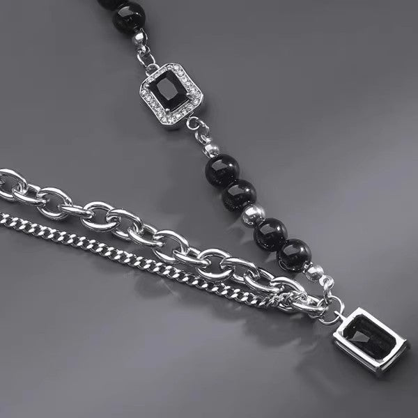 Planderful Jewelry Black Bead Double Layer Necklace In Steel For Men And Women Everyday Genie
