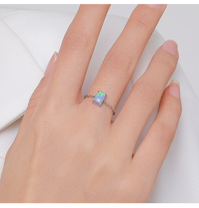 925 Sterling Silver Opal Geometric Ring