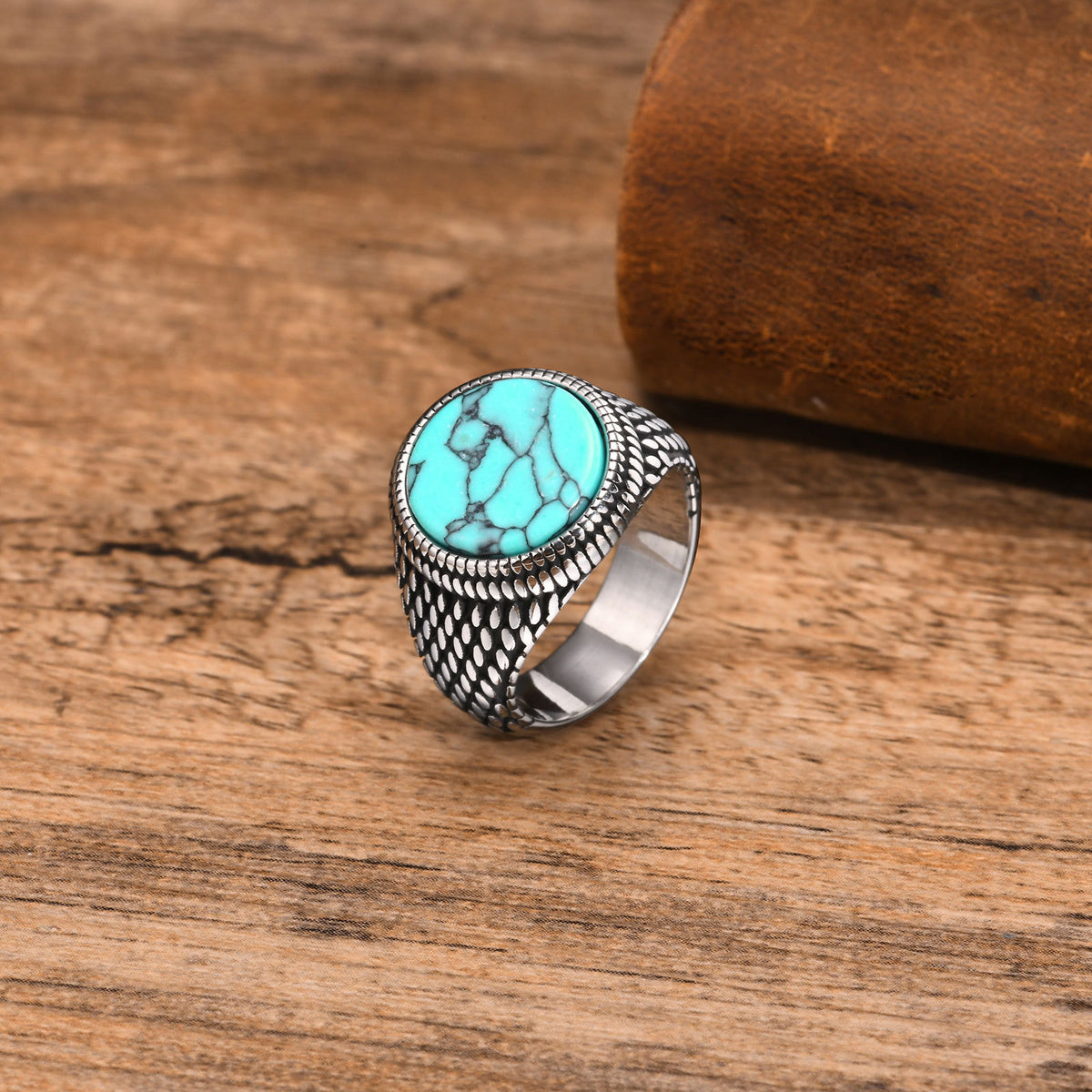 Stainless Steel – Black Agate – Turquoise Seal Ring