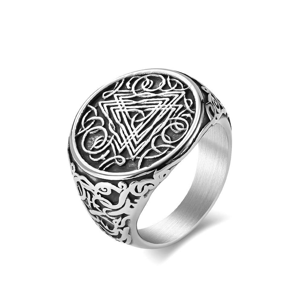 Nordic Style Viking Odin Triangular Knot Stainless Steel Ring Men's Large