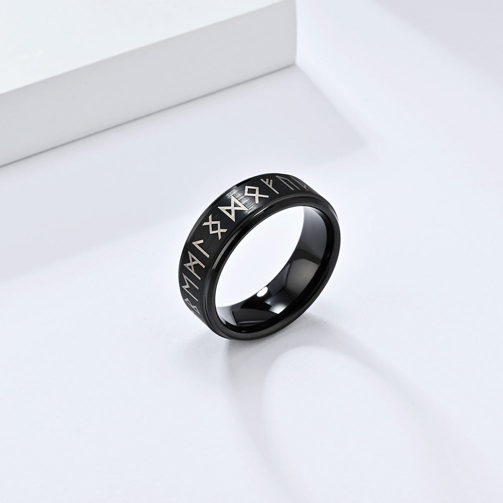 Nordic Viking Character Tungsten Steel Ring for Men