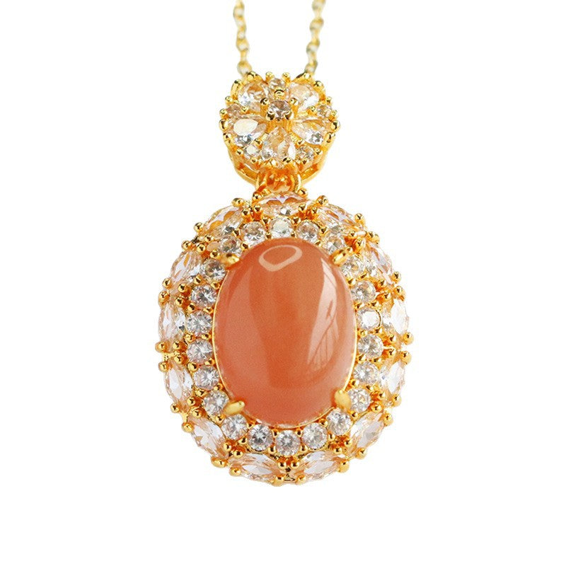 Orange Moonstone Radiant Zircon Pendant — No Chain