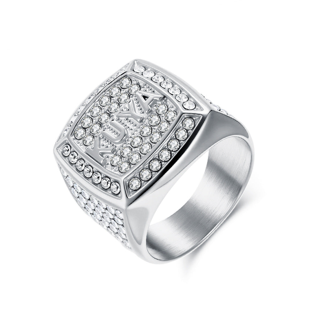 Planderful Hip Hop Titanium Steel Ring For Men With Zircon