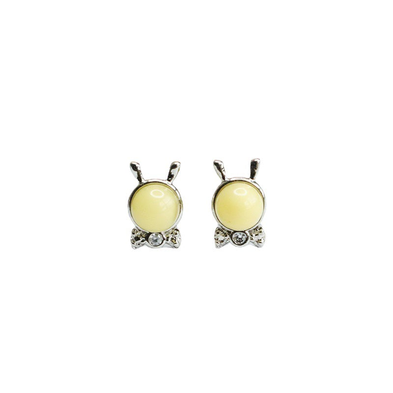 Beeswax Amber Bunny Bow 925 Silver Stud Earrings
