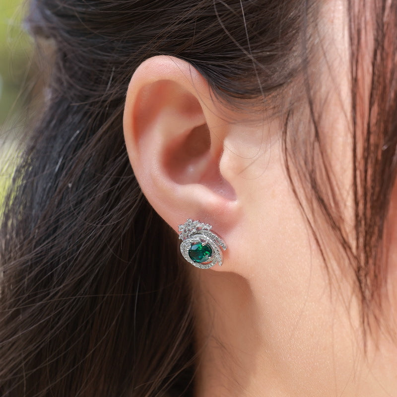 S925 Sterling Silver Lab-Grown Emerald Signature Stud Earrings