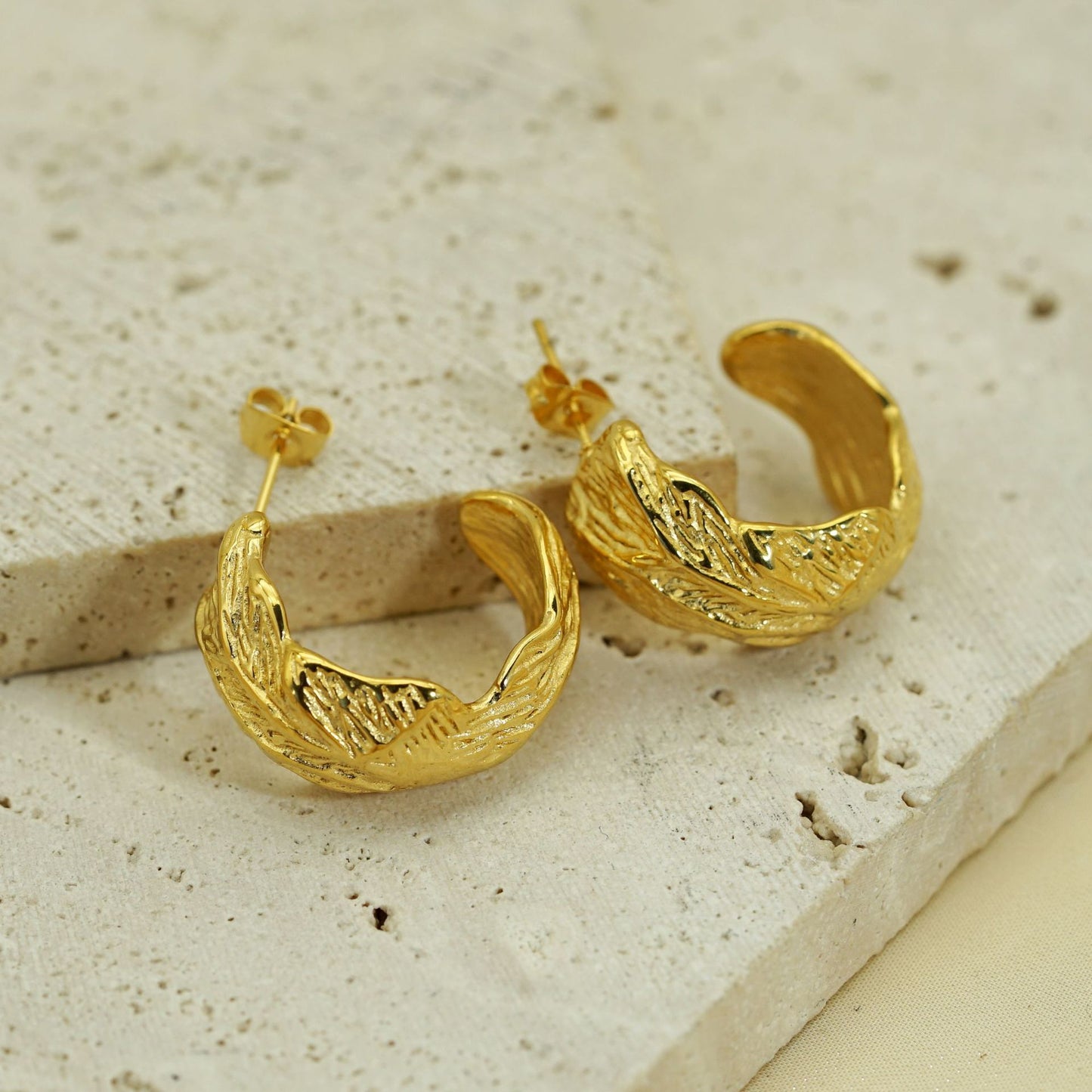 Planderful Stainless Steel Earrings With Irregular Pleated Texture Gold Plated Luxury Statement For Bold Women