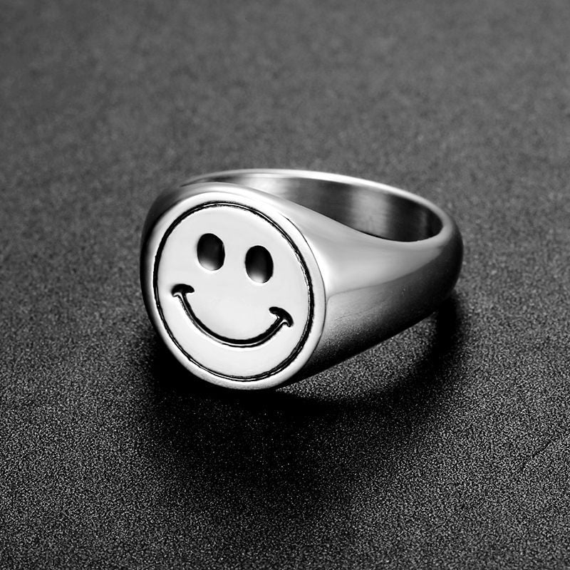 Planderful Smiley Face Ring Unisex Stainless Gold Epoxy