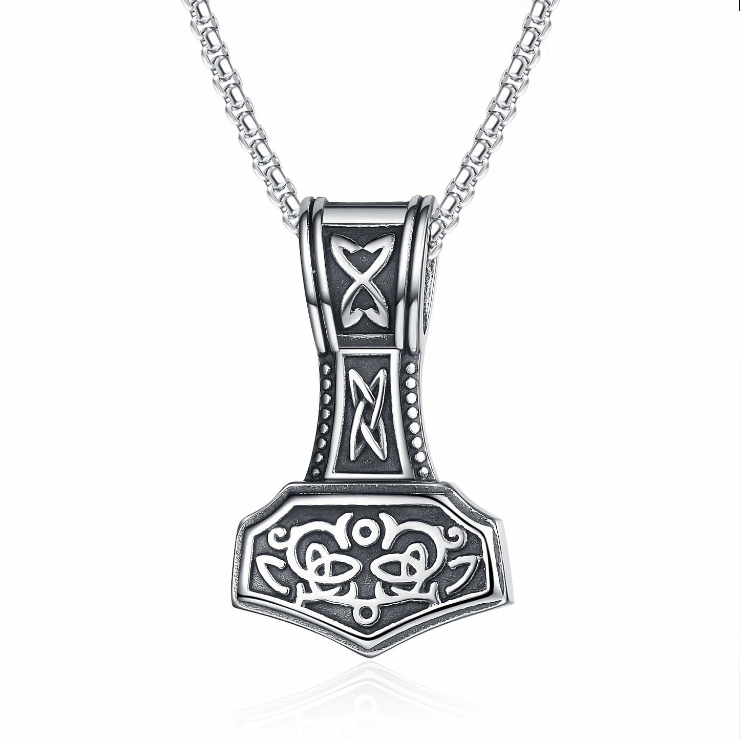 Titanium Steel Necklace – Statement Nordic Odin Thor's Hammer Pendant For Men, Viking Totem Jewelry