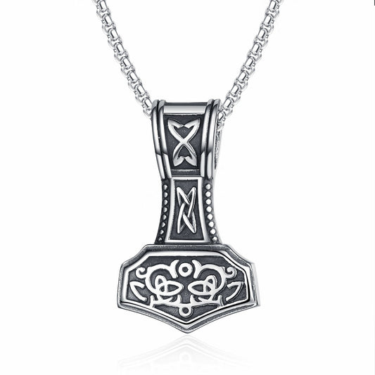 Titanium Steel Necklace – Statement Nordic Odin Thor's Hammer Pendant For Men, Viking Totem Jewelry