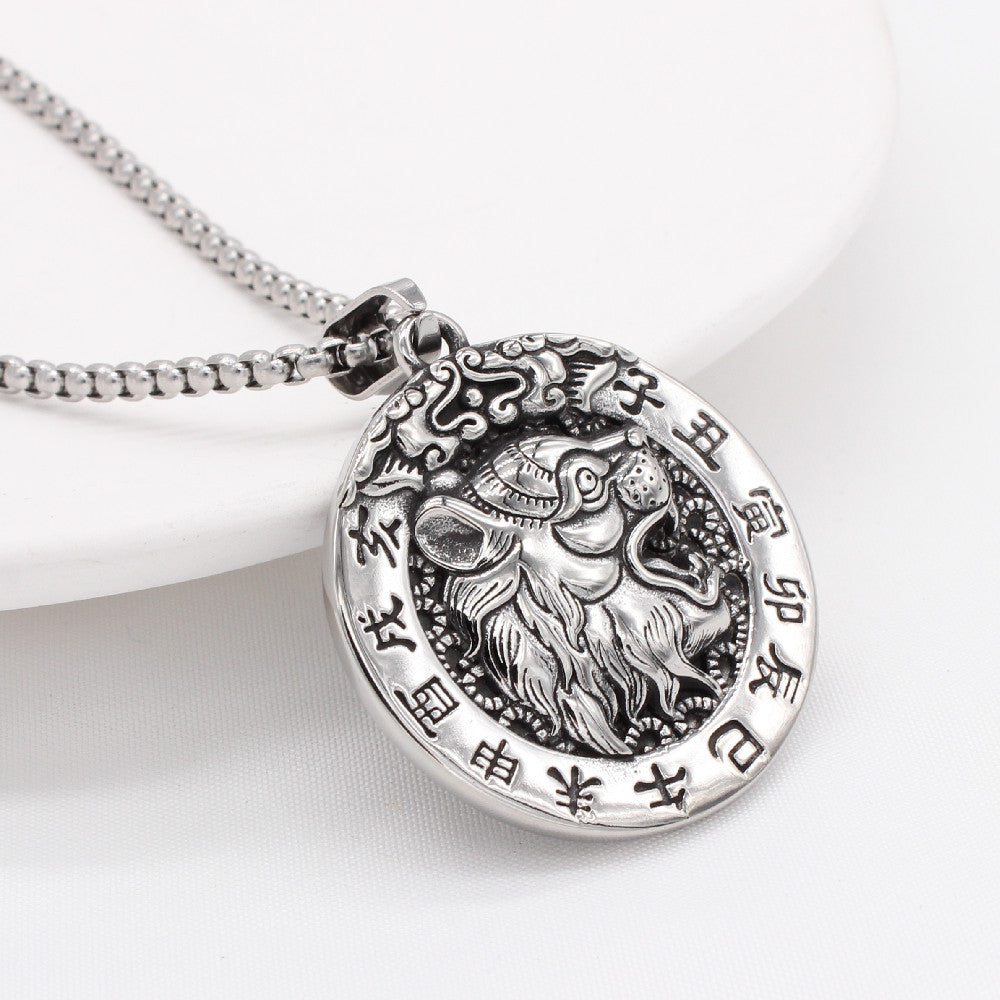 Planderful Chinese Zodiac Pendant Titanium Steel Blessing Necklace For Unisex Protection