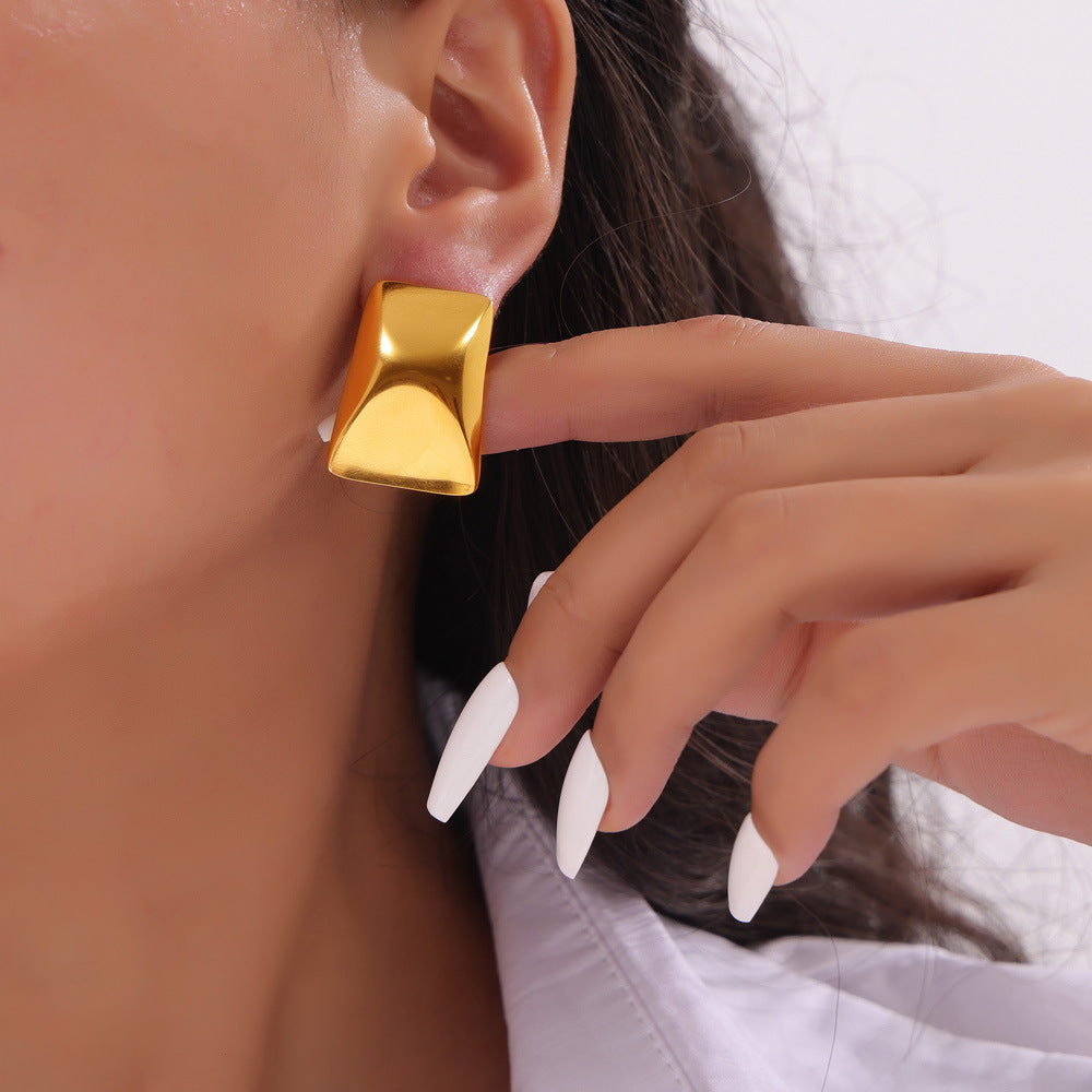 Trendy Rectangular 18K Gold Plated Earrings with European American Design Influence
