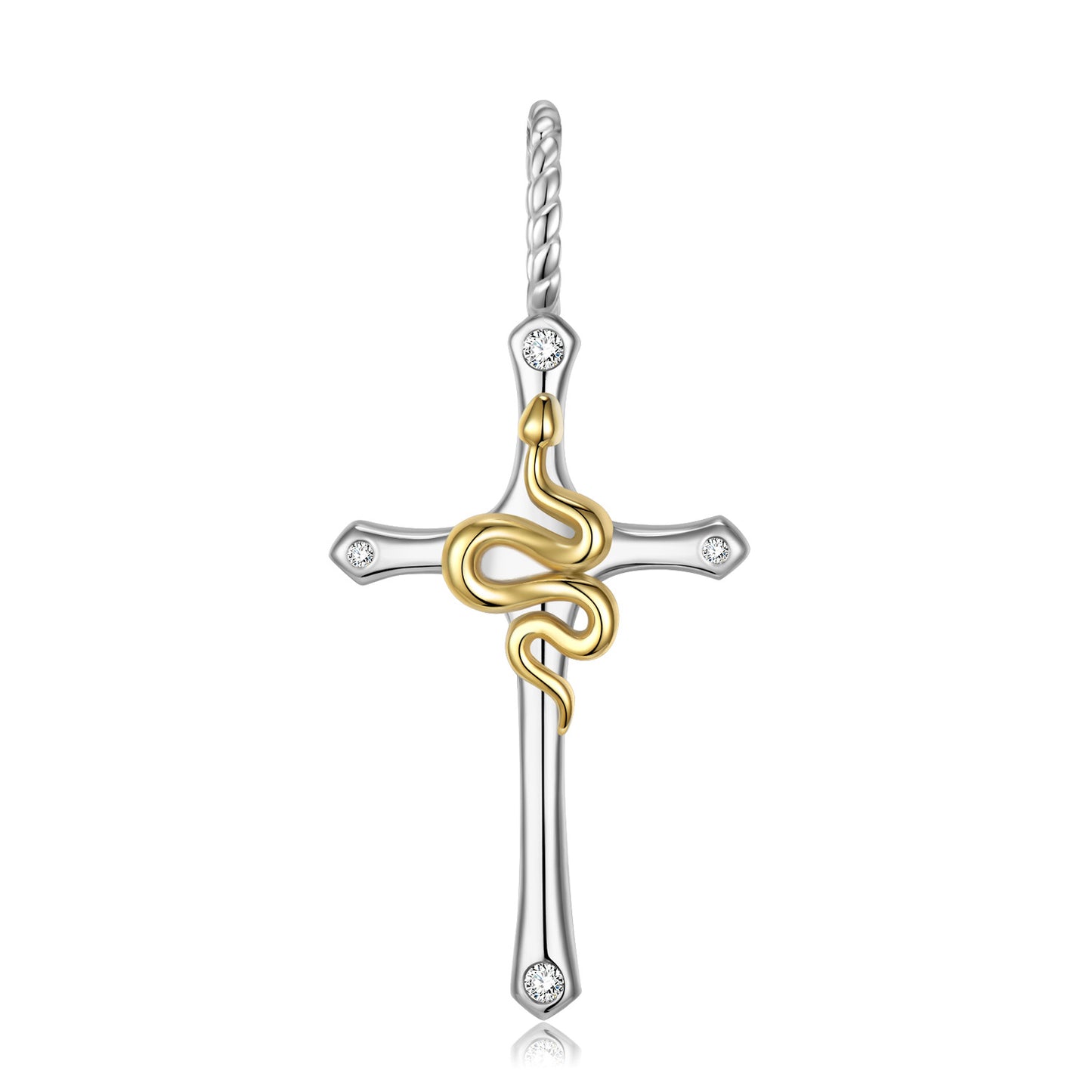Cross with Golden Snake Silver Necklace
