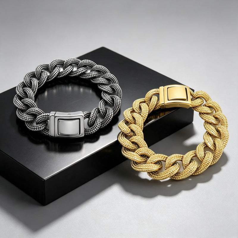 Heavy Industry – Casting Dotted Pattern Thick Cuban Chain Stainless Steel Men's Bracelet